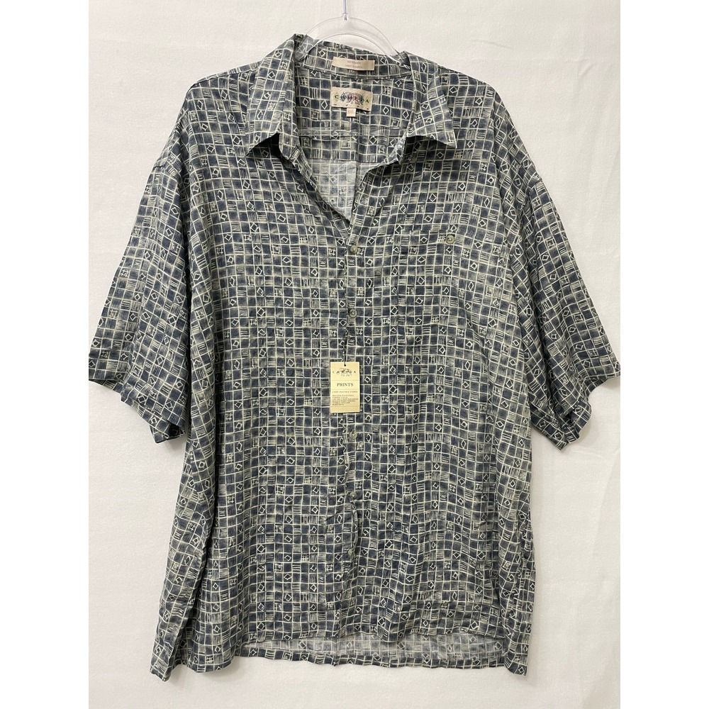 NWT Vintage Campia Moda Mens XXL Rayon Geometric Short Sleeve Button Up Shirt